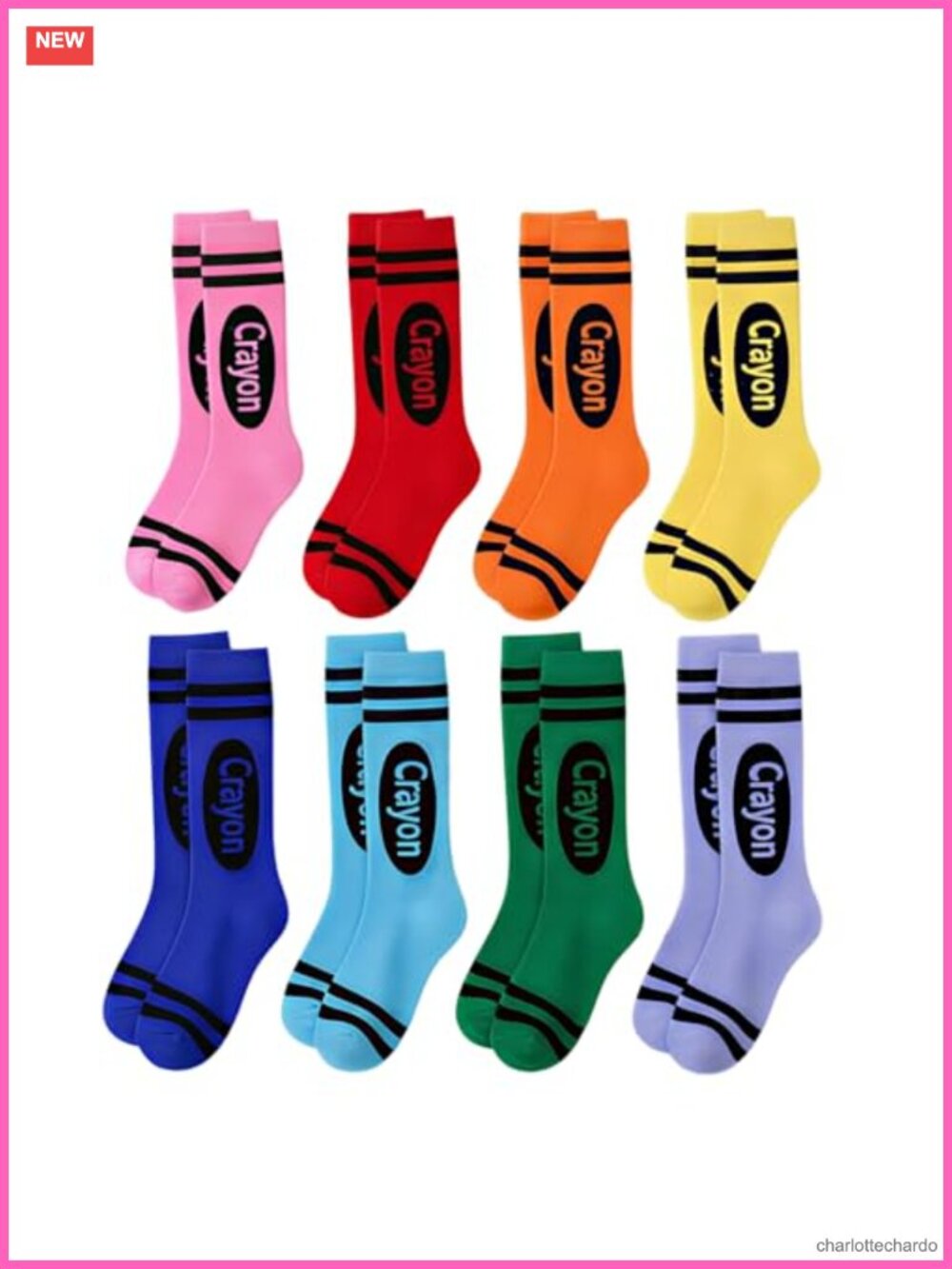 8 Pairs Crayon Knee High Socks Women Novelty Teacher Gift